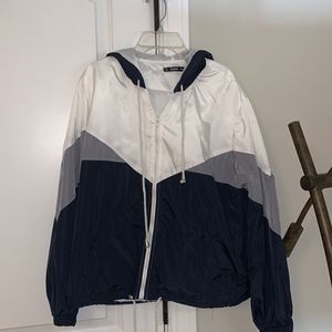 SHEIN Drawstring Colorblock Wind Jacket (White, Blue, Grey) Size Medium